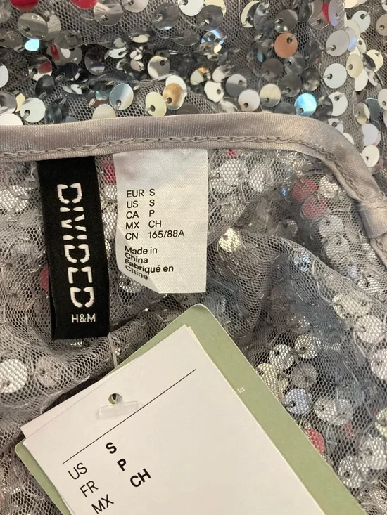 H&M Silver Sequin Cami Slip Midi Dress NWT - Picture 5 of 8